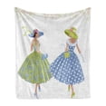 thumbnail image 1 of Vintage Woman Soft Flannel Fleece Throw Blanket, 2 Women Walking Dressed in Style of 1950s Fashion Vibrant Color Polka Dots, Cozy Plush for Indoor and Outdoor Use, 70" x 90", Multicolor, by Ambesonne, 1 of 6