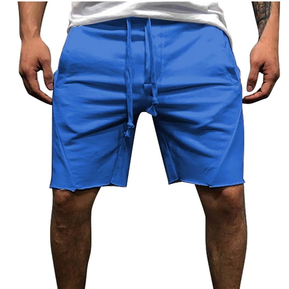 WREESH Men's Summer Linen Shorts Outdoor Workout Shorts Fashion Loose Lightweight Breathable Shorts Running Shorts Beach Shorts Casual Cutoff Shorts Blue
