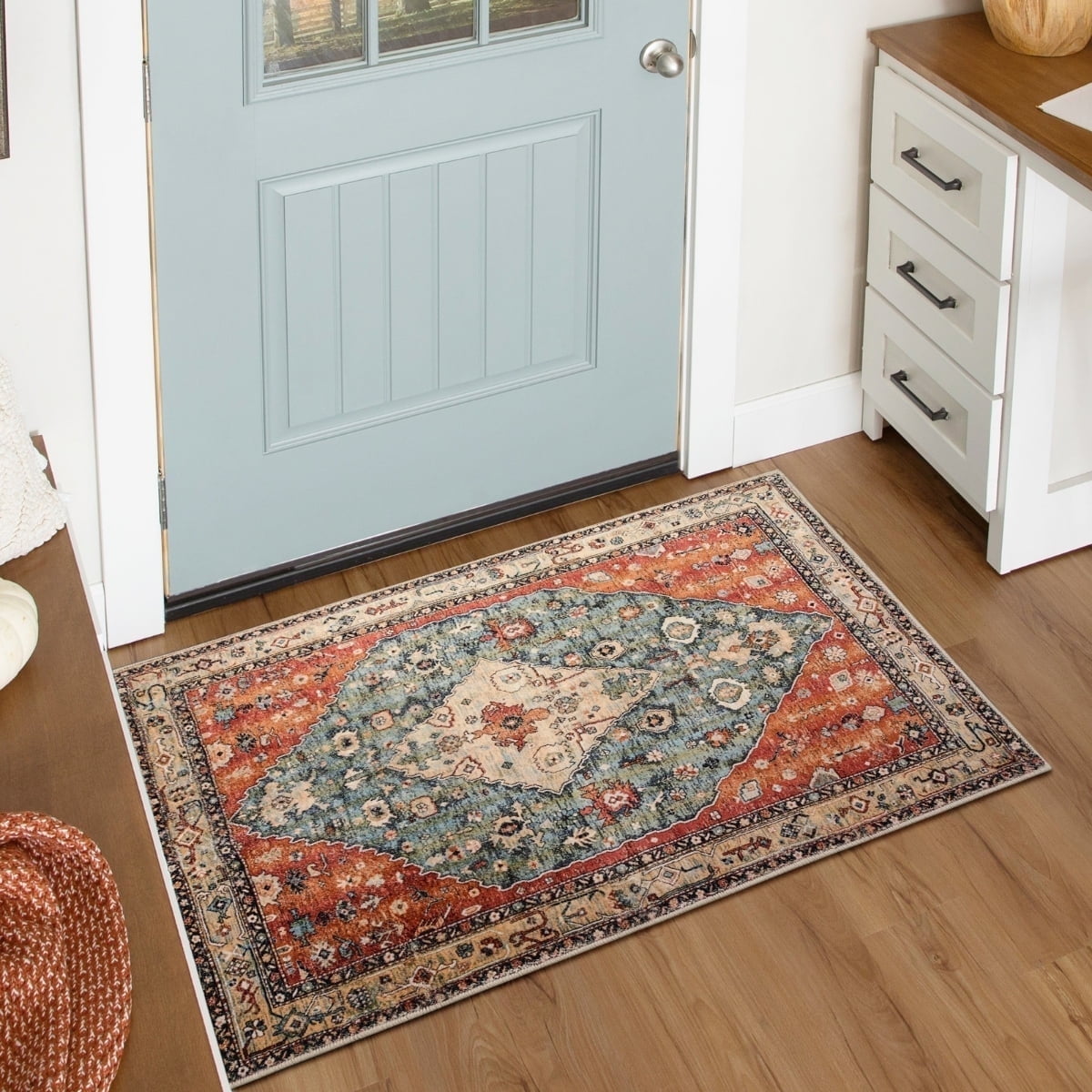 Lahome 2'x3' Area Rugs for Living Room,Machine Washable Rugs,Low Pile Non Slip Vintage Floral Print Rug Carpet for Entryway,Hallway,Kitchen,Home Decor,Geometric Tribal