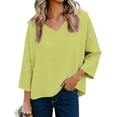 thumbnail image 3 of Bovxnpu 3/4 Sleeve Tee Shirts Summer Cotton Linen Dressy Casual Blouse Linen 3/4 Sleeve V Neck Loose Curved Hem Top Summer Tops (Women's or Women's Plus), 3 of 9
