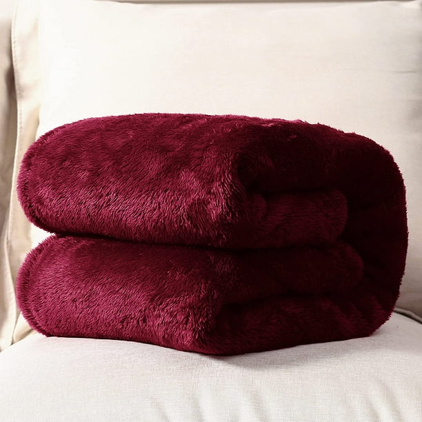 Fuzzy Fleece Throw Blanket Super Warm 300GSM Plush and Soft Bed Throw Plush Home Decoration for Winter and All Seasons 50x70 Inch Dark Red