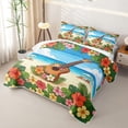 thumbnail image 3 of Castle Fairy Floral Ukulele Beach Bed Spread Queen,Hibiscus Palm Summer Coastal Graphic Queen Coverlet Set,Orange Blue, 3 of 7