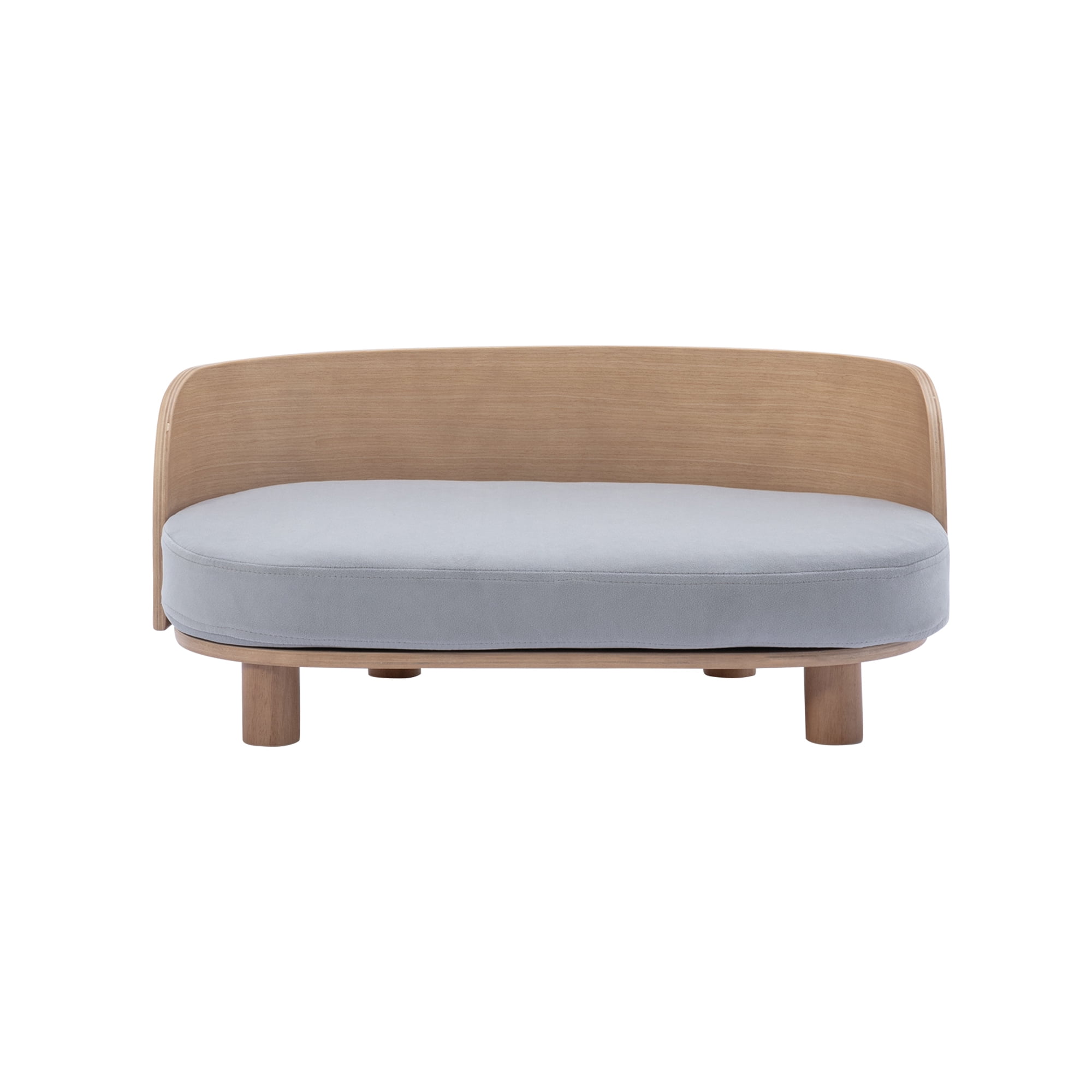 Pefilos 26" Modern Pet Sofa Dog Bed With Solid Wood legs and Bent Wood Back, Velvet Cushion, Walnut, Light Gray Pefilos 26" Modern Pet Sofa Dog Bed With Solid Wood legs and Bent Wood Back, Velvet Cushion, Walnut, Light Gray