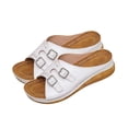 thumbnail image 2 of Xucatan Women's Buckle Wedge Sandals, Faux Leather Open Toe Slides with Chunky Platform, Thick Sole Beach Slippers with Contoured Footbed, Versatile Design for Spring Summer Daily Gift, 2 of 9