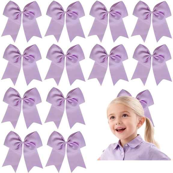 JoyBowie 12pcs 8inch Lavender Satin Hair Bows Elegant Hair Accessories for Girls Suitable for Daily Party Styling