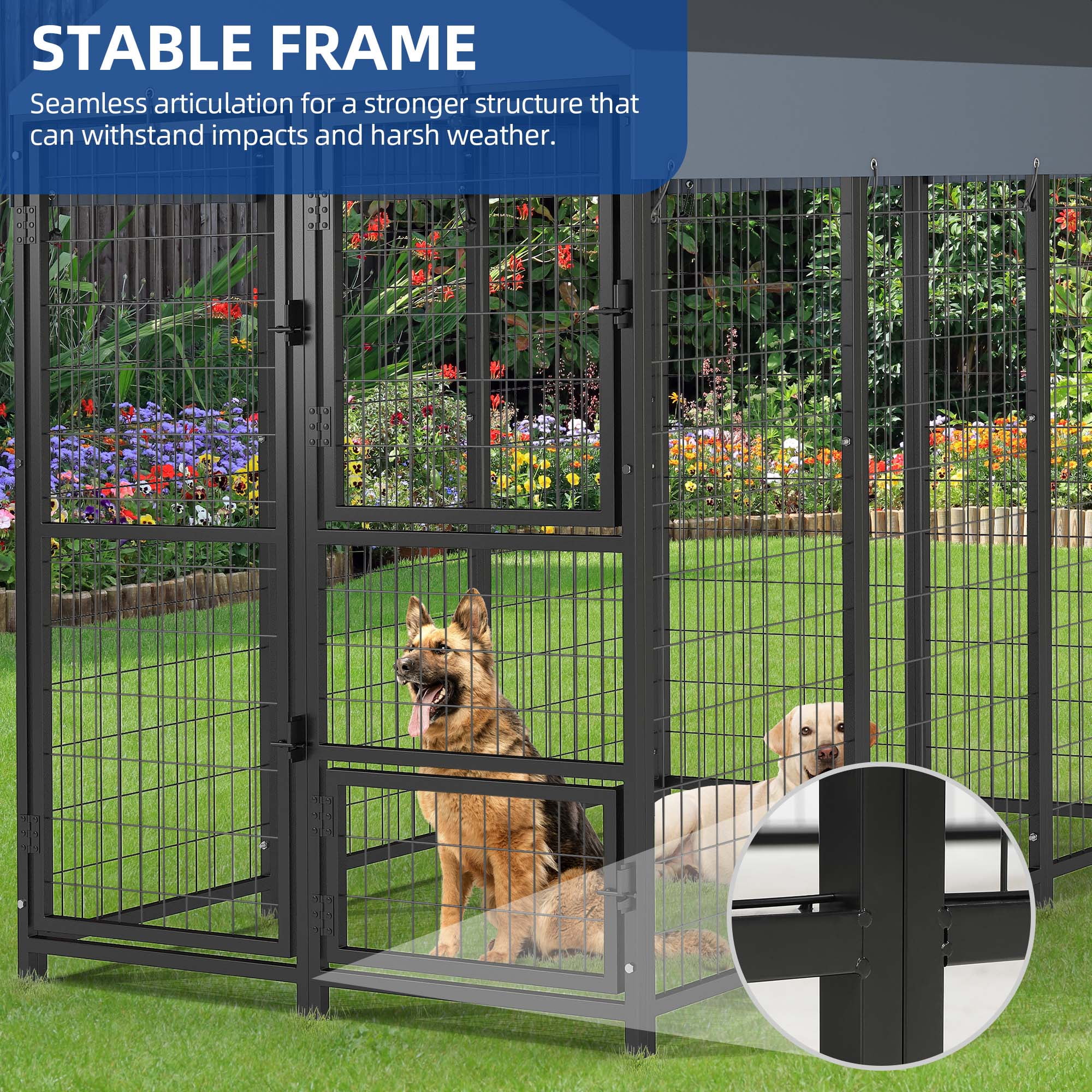 Dextrus 8x4x6ft Large Outdoor Dog Run Kennel, Heavy Duty Dog Pets Cage Galvanized Steel Dog Fence Dog Enclosure Playpen with Waterproof Cover and Secure Lock