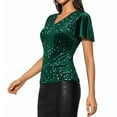 thumbnail image 6 of HongQid Women's Sparkly Sequin Tops Short Sleeve Glitter Dressy Blouses V Neck Club Ruffle Party Tops, 6 of 9