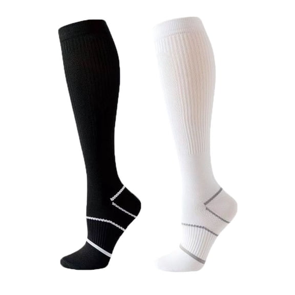 Women's Knee High Compression Socks with Arch Support and Stretch Fit for Running and Recovery 2-Pack - One Size Fits Most, Black White