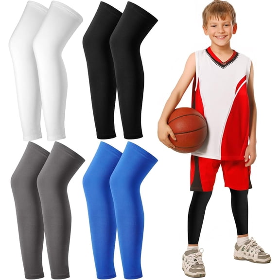 4Pairs Kids Leg Sleeves,Long Compression Leg Sleeves,Non Slip UV Protection Full Length Leg Sleeves for Kids Boy Girl