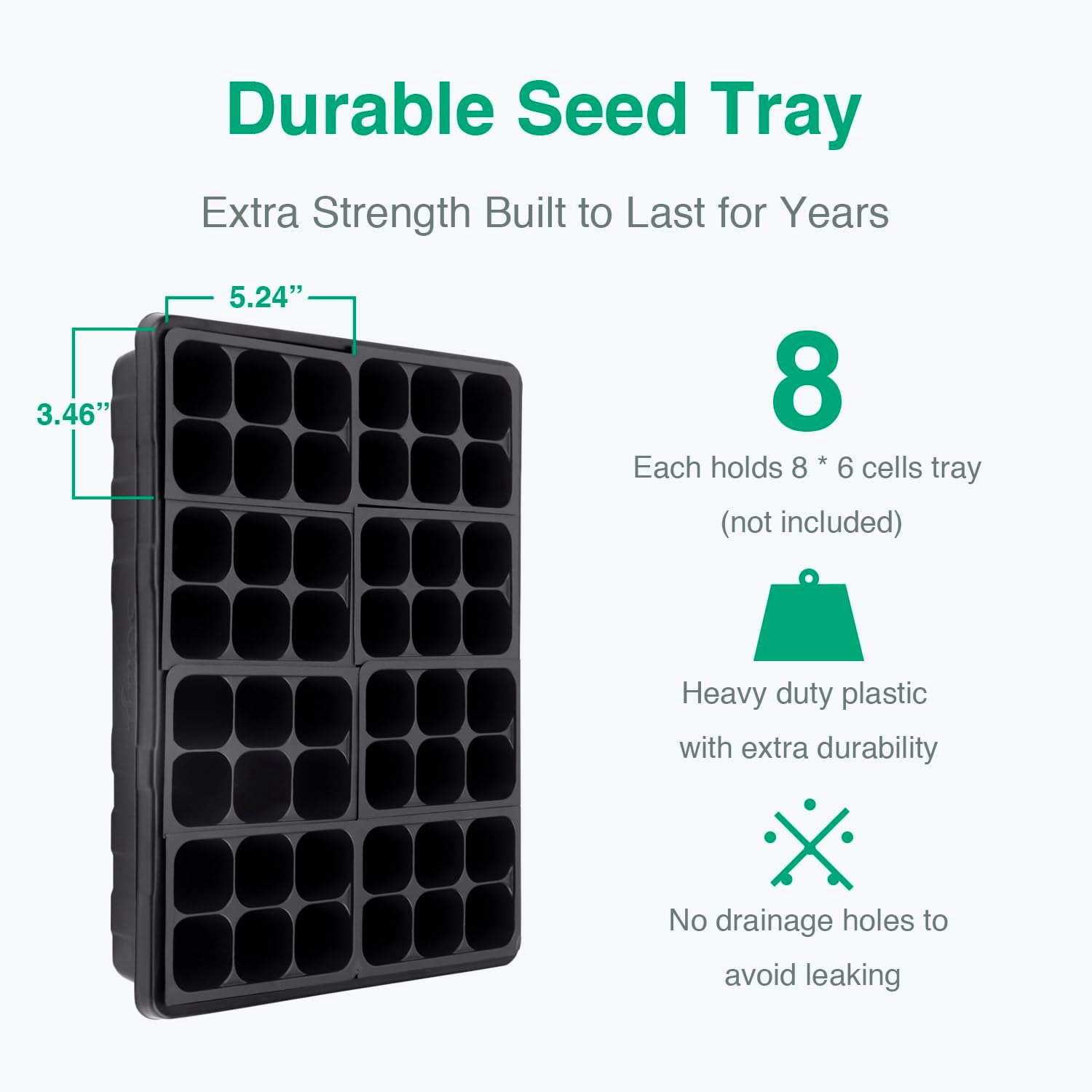 [Thick Plastic] 3-Set Strong Seed Starter Trays with 5" Humidity Domes for Seed Starting, Germination, Seedling Propagation & Plant Growing, Holds 144 Cells in Total