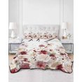 thumbnail image 2 of Quilt King Size Bedding Set, Red Spring Floral Reversible Summer Quilt 3 Pieces, Elegant Pastoral Flowers Watercolor Lightweight Bedspreads Coverlets with 2 Pillow Shams for All Seasons, 2 of 5