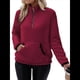 thumbnail image 2 of Sudadera Informal de con Cremallera de un Cuarto para Mujer, Larga, Ligera, Suave y Afelpada, con Bolsillos. Vino Tinto L, 2 of 8
