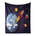 thumbnail image 1 of Outer Space Soft Flannel Fleece Throw Blanket, Rocket on Planetary System Earth Stars Ufo Saturn Sun Galaxy Boys Print, Cozy Plush for Indoor and Outdoor Use, 70" x 90", Multicolor, by Ambesonne, 1 of 6