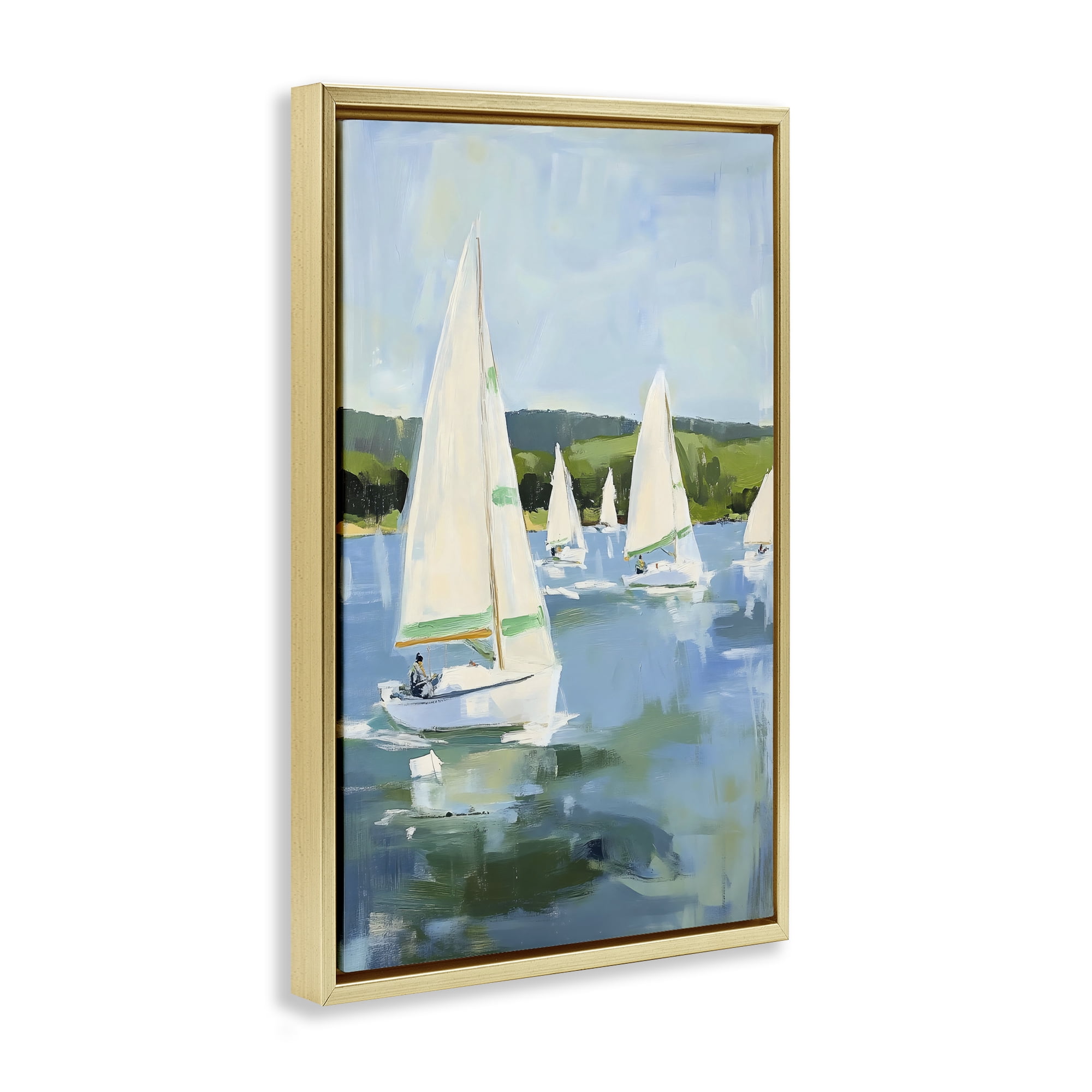 Stupell Industries Boat Race Regatta Gold Framed Floater Canvas Wall Art, design by Petal Prints Design
