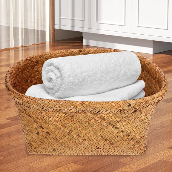 RENACLIPY Storage Basket Organizing Clutter for Living Room Oval Sea Grass Woven