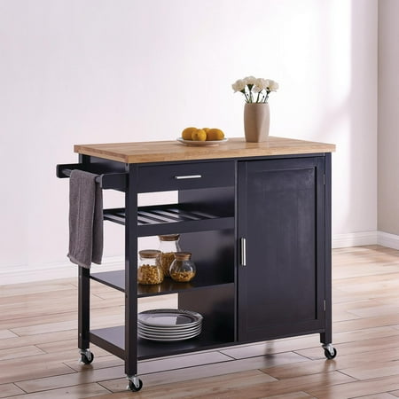 Belleze Wood Top Multi Storage Cabinet Rolling Kitchen Island