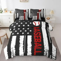 Baseball Bed in a Bag 7 Pieces American Flag Bedding Set, Sports Theme Twin Size Comforter Set Vintage Grunge Stripe Bedding Comforter Sets, Ball Game Bed Set Gamer Decor