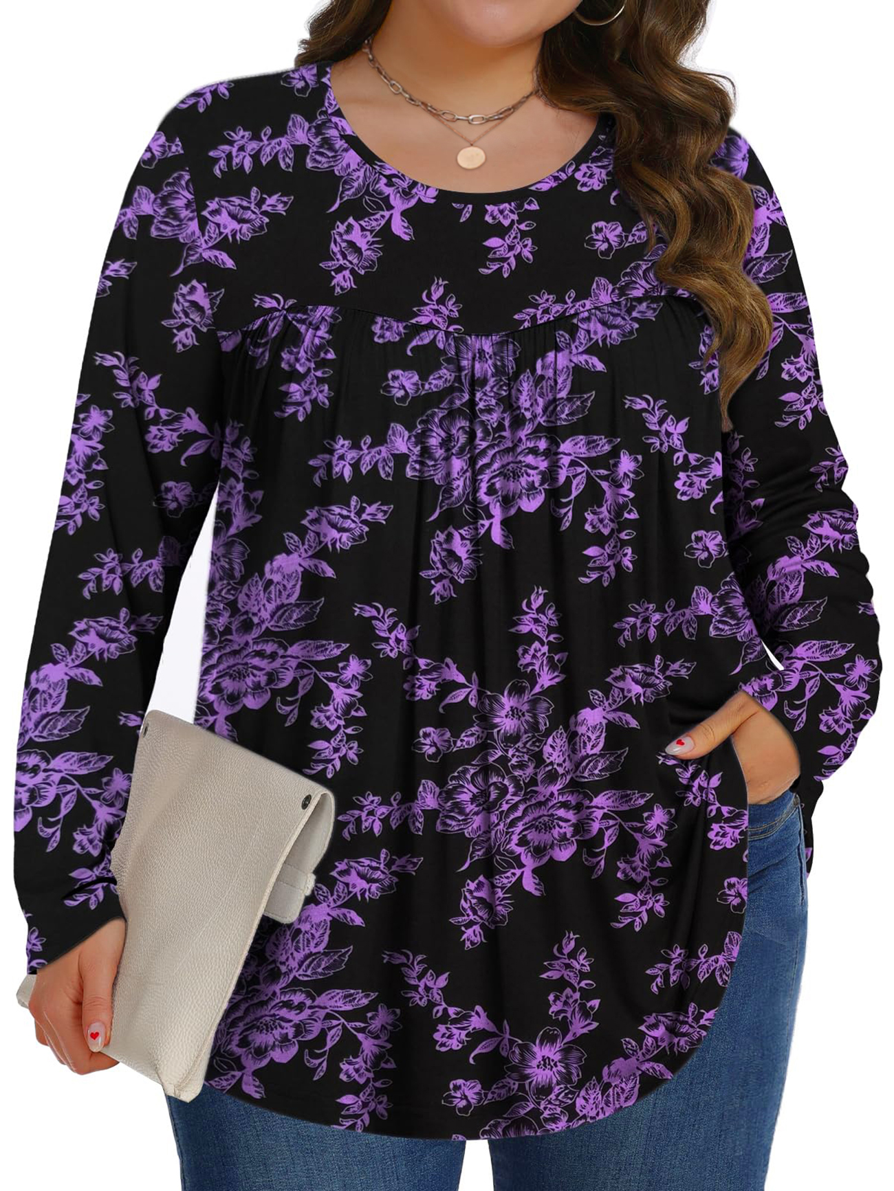 Fantaslook Women's Plus Size Floral Long Sleeve Tunic Blouse photo 1