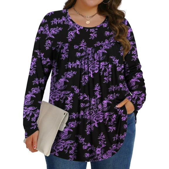 Fantaslook Womens Plus Size Tops Fall Long Sleeve Shirts Crew Neck Casual Loose Tunic Blouses