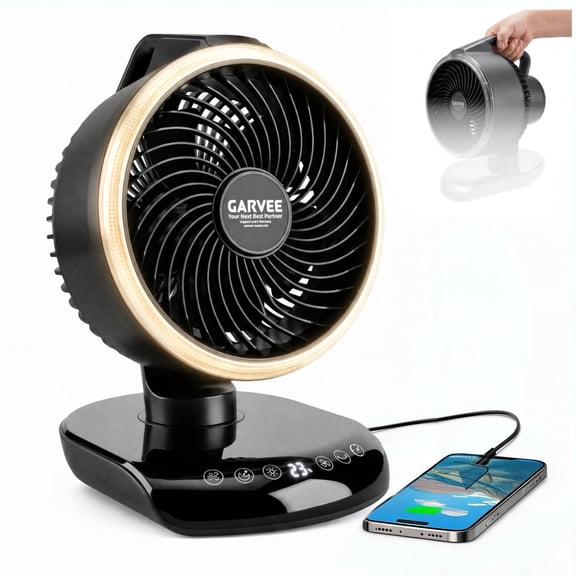 GOCAPTAIN Camping Fan with LED Light, 20,000mAh Battery Operated Outdoor Tent Fan, Portable Rechargeable Fan for Hiking, Travel, Fishing, Black