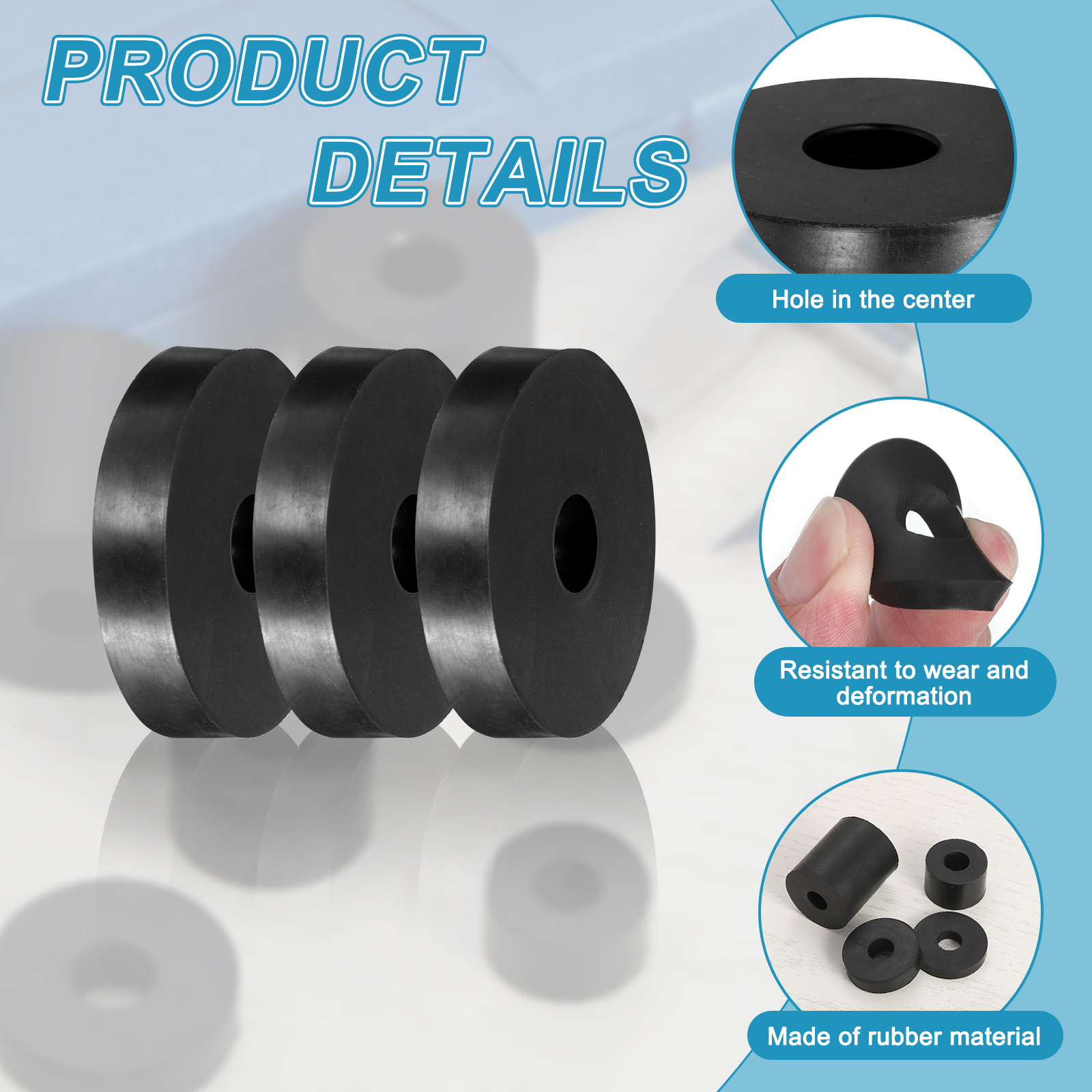16pcs Rubber Spacers 50mm OD x 12mm ID x 10mm Height Round Anti Vibration Spacer