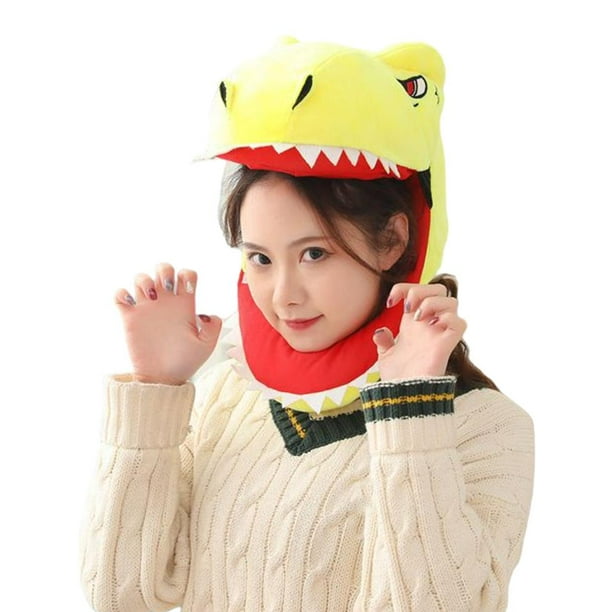 Divertido sombrero de dinosaurio para cosplay, sombreros de fiesta, tocado, adorable dinosaurio de peluche Amarillo