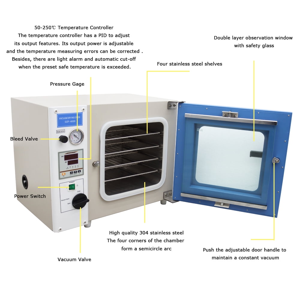 0.9Cu Ft Vacuum Drying Oven with 4 Shelves 110V  Temperature Adjustable