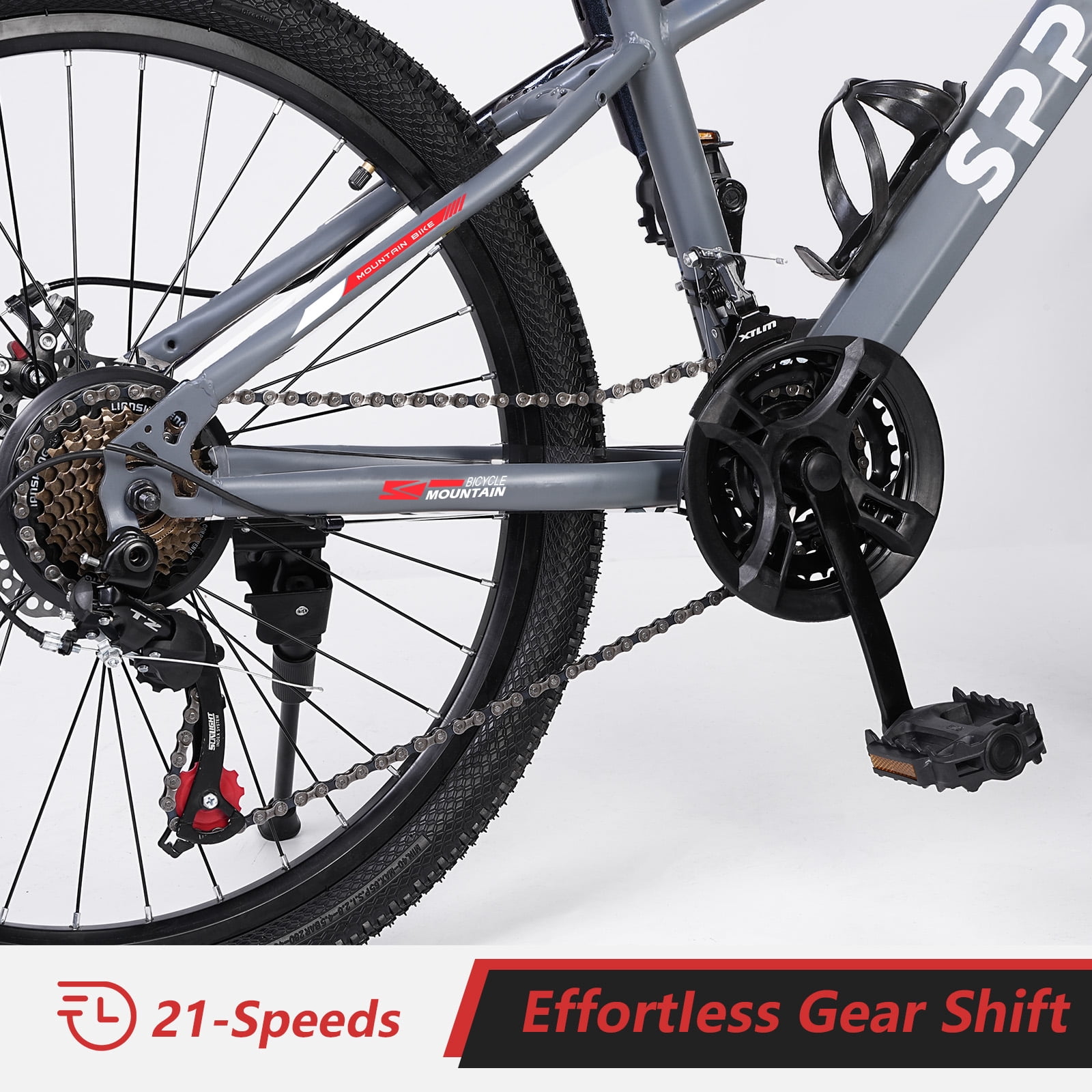 SPPTTY 21 Speed Mountain Bike,24 inch Bike for Men Women Boys Girls,Disc Brakes Dual Suspension