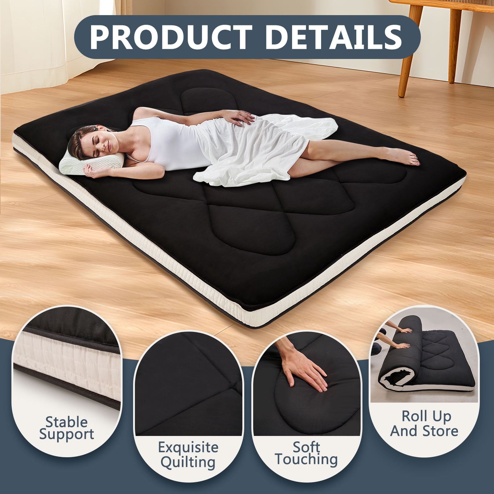 Slsy Japanese Floor Mattress Futon Mattress, 3.5" Thicken Sleeping Pad Foldable Roll Up Mattress Kids Floor Lounger Bed Couches Sofas