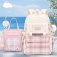 thumbnail image 2 of 2Pcs Cute Backpack Set for Girls Kids Large Capacity Lightweight Bookbag for Elementary Middle School Students Waterproof Preppy Plaid Daypack, 2 of 4