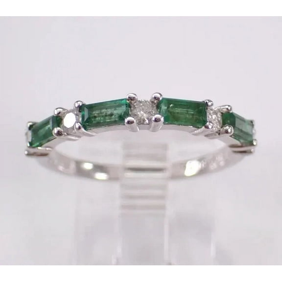 2Ct Baguette Cut Simulated Green Emerald Half Eternity Women's Wedding Ring 14K White Gold Plated 925 Silver For Her