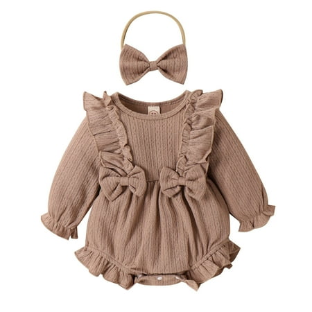 

NOKIO Affordable Baby Playsuits For Fall Baby Girls Bow Long Sleeve Outsie Bodysuit Banquet Wedding Jumpsuit Clothes Cute Baby Rompers With Autumn Prints Trendy Baby Rompers For Fall