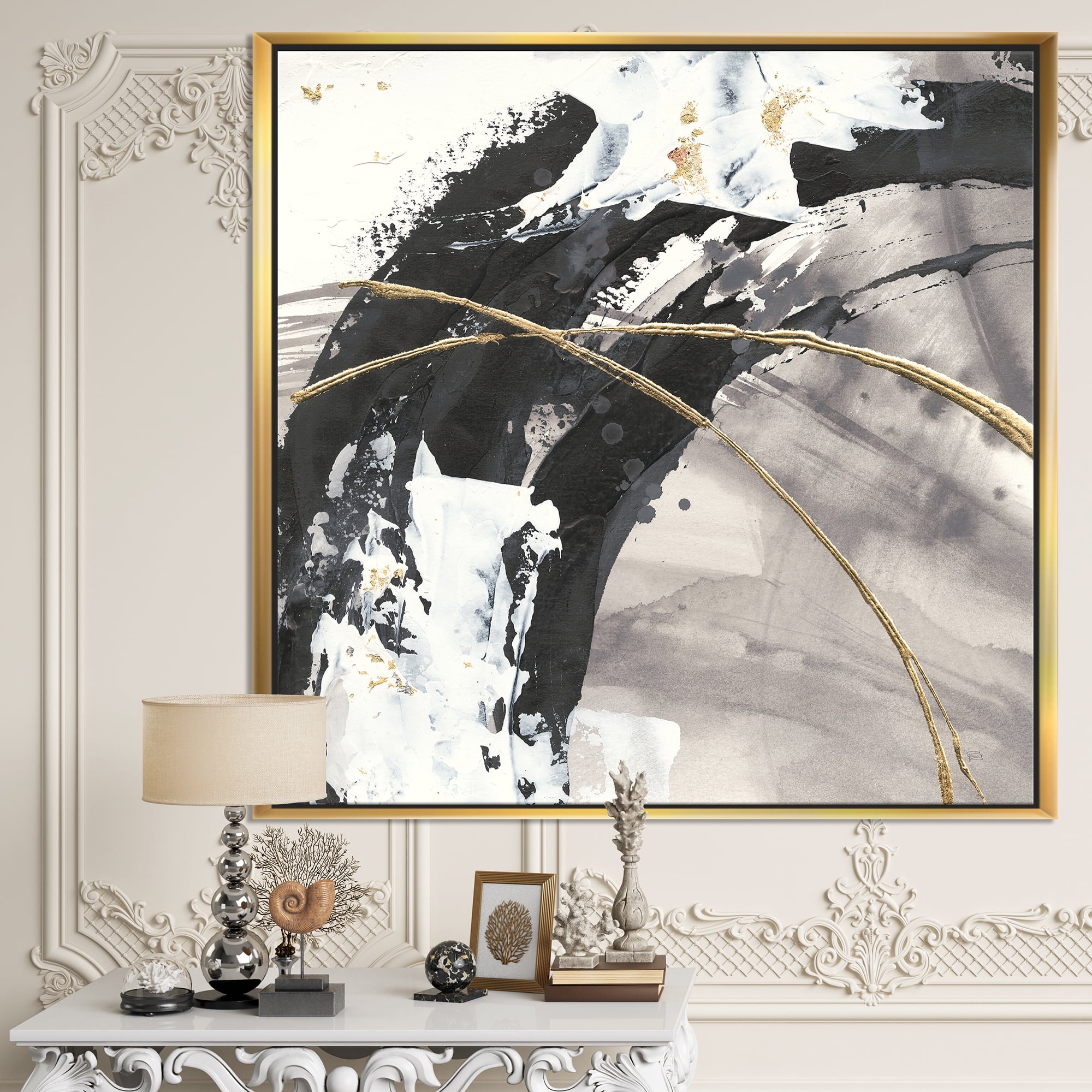 Designart ' Glam Painted Arcs I ' Transitional Framed Canvas