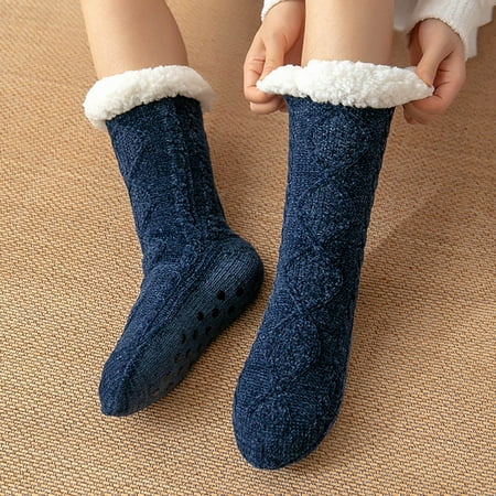 

Cathalem Cute No Show Socks Women Women Slipper Fuzzy Socks Fluffy Cozy Cabin Warm Winter Soft Thick Comfy Non Teen Socks Navy One Size