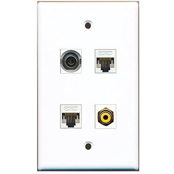 RiteAV - 1 Port RCA Yellow 1 Port 3.5mm 2 Port Cat5e Ethernet White Wall Plate