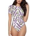thumbnail image 1 of Bingfone Justaucorps à Col Rond Motif Fleurs de Lavande pour Femmes, Manches Courtes à Boutons-Pression, Adapté pour Fête, Sport, Usage Quotidien-Petit, 1 of 7