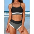 thumbnail image 7 of Attraco Women High Waisted Bikini Sets Sporty Color Block Two Piece Swimsuit Scoop Neck Bathing Suits Shoulder Straps Swimwear, 7 of 7