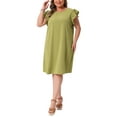 thumbnail image 2 of Agnes Orinda Women's Plus Size Valentine Summer Dresses Flutter Sleeve Crew Neck Beach Casual Midi Sundress 4X Green, 2 of 6