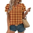 thumbnail image 2 of Camisas de Cuello de Tripulación de Manga Corta para las Mujeres Plisado Mangas de Ruffle, Cuello Redondo Casual Primavera Y Blusa de Verano, 2 of 7