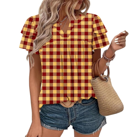 ATENAR T Shirts for Women Short Sleeve Casual Shirts for Women V Neck Tee Orange M