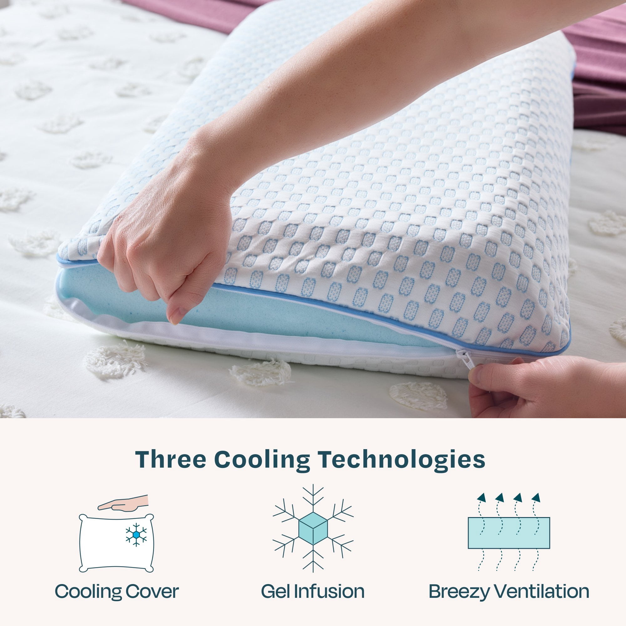 Linenspa Medium Feel Standard Size Cooling Bed Pillow with Gel Memory Foam Core and Cooling Cover
