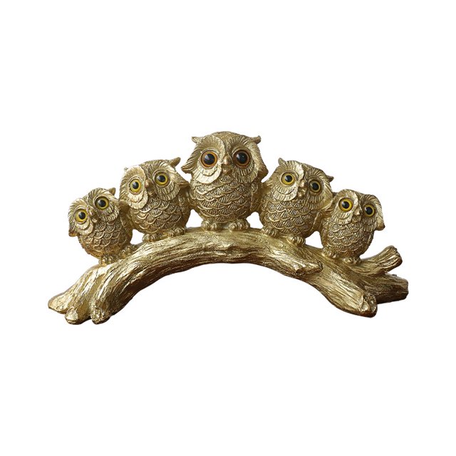 Estatua de búho de resina, adorno dorado de animales, 29 cm