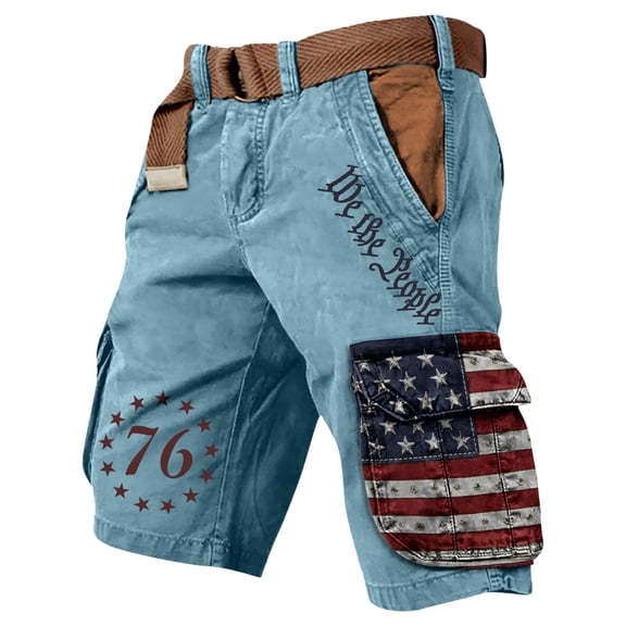 Vintage Independence Day Print Cargo Shorts for Men Distressed Washed with Pocket Shorts Outdoor Hiking Fishing Military Cargo Shorts 250 Years Of Freedom Cross Patriotic Shorts,Blue 3XL