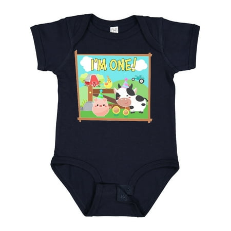 

Inktastic I m One! Farm Animals Wearing Birthday Party Hats Gift Baby Boy or Baby Girl Bodysuit