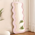 thumbnail image 5 of YOSHOOT Wavy Mirror Full Length,63"x24" Floor Tall Body Mirror,Irregular Big Long Mirror,Dressing Mirror for Bedroom Living Room,Leaning Against Wall,Flannel Wrapped Wooden Frame,B-Pink, 5 of 6