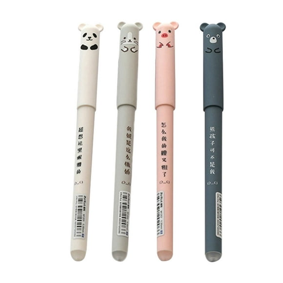 Bearachild 4 Uds. Bolígrafo borrable con diseño de dibujos animados, tinta negra, bolígrafos de plástico con mango lavable, herramienta de Suministros de escritura y corrección