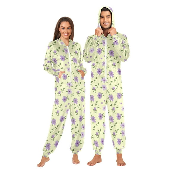 joogoo Flowers Purple Unisex Adults Onesies Pajamas Jumpsuits L