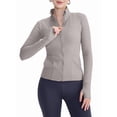 thumbnail image 2 of Womens Full Zip Running Track Jacket Workout Slim Fit Yoga with Thumb Holes Raw Coconut Latte S, 2 of 8