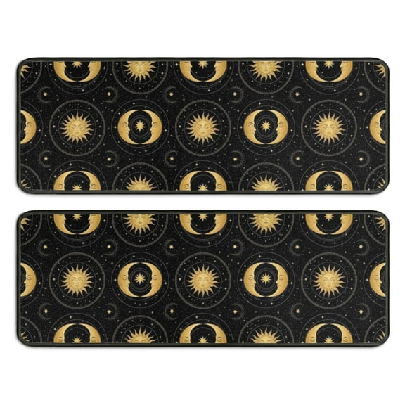 Kitchen Rugs Sets Of 2,Black Gold Sun Moon Pattern Anti Fatigue Kitchen Mat Rugs Non Slip Washable,Decorative Kitchen Floor Mats for Kitchen,Sink,Laundry,17"x47" 17"x47"