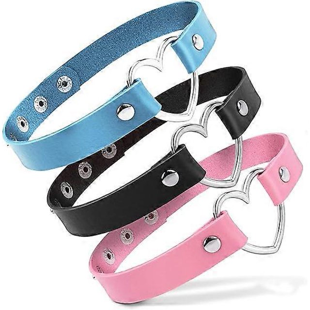 Gargantilla de cuero ajustable con forma de corazón, 3 unidades, estilo punk, de PU, gótica, suave, estilo gótico